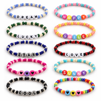 Kit de fabrication de bijoux DIY avec perles de verre, perles lettres en acrylique, cordon élastique et ciseaux pour bracelets d'amitié