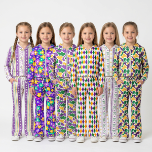 Ensemble sweat à capuche et pantalon évasé pour filles, imprimé Mardi Gras, manches longues, 2 pièces, tenues décontractées - Product Image 1