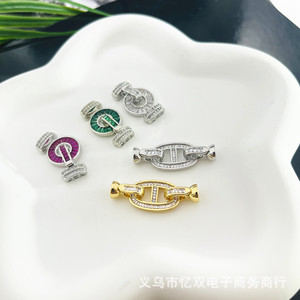 Cierre de pulsera con microincrustaciones de piedras, chapado en cobre de 18k, accesorios de joyería DIY para hacer pulseras, forma de cadena, dorado, plateado, verde - Product Image 3