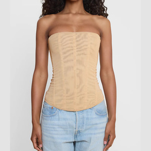 Women Fashion Corset High Elastic Woven Mesh Slim Fit Fishbone Backless Solid Color Sexy Bustier ODM Button - Product Image 5