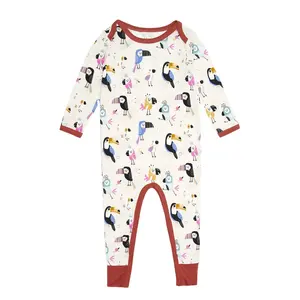 Novidade roupa de bebê personalizada macacão de bebê macio com botões pijama de bambu