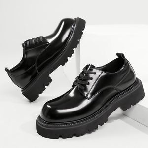 <b>Men's</b> Trendy Casual Pointed Toe Genuine Leather Office & Career Business <b>Shiny</b> Raised Heel Thick Sole Loafers - Product Image 5