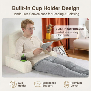 Reading Pillow <strong>for</strong> Adults, Back Pillow <strong>for</strong> <strong>Bed</strong> Sitting up <strong>Backrest</strong> Pillow <strong>for</strong> Sitting in <strong>Bed</strong> Detachable Arms with Built-in Cup - Product Image 4