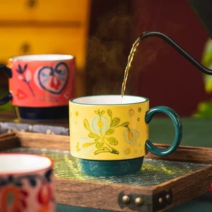 Ensemble de tasses en céramique empilables avec support en fer – Tasses à eau et à petit-déjeuner pour la maison - Product Image 1