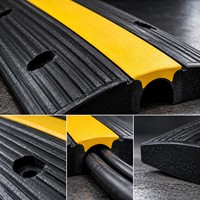 Rampe de protection de câbles robuste en caoutchouc à 1 canal, jaune et noir, pour traversée de route, allée et événements