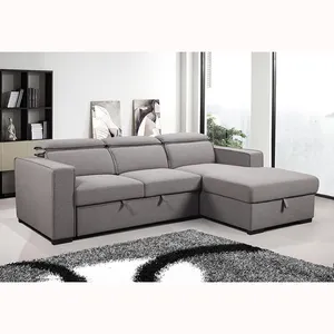 2P con cama extensible + tumbona Muebles para el hogar tela Chesterfield sala de estar sofá cama modular seccional en L con reposacabezas