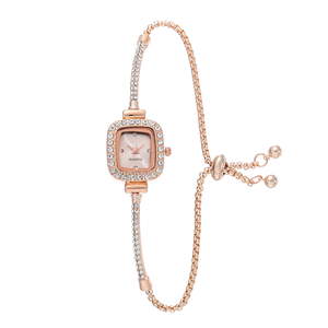 Thời trang phụ nữ vuông thạch anh xem Bling long lanh kim cương Đồng hồ tự do điều chỉnh mỏng manh Vòng đeo tay đồng hồ đeo tay - Product Image 1