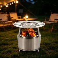 Brasero à bois sans fumée avec déflecteur de chaleur en acier inoxydable et couvercle pare-étincelles pour patio, jardin, camping, feu de camp