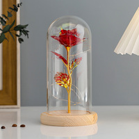 Geconserveerde bloemen glazen stolp met bladgoud rozen, verlichte eeuwige rozen, Moederdag, Kerstmis, Valentijnsdag, creatief cadeau