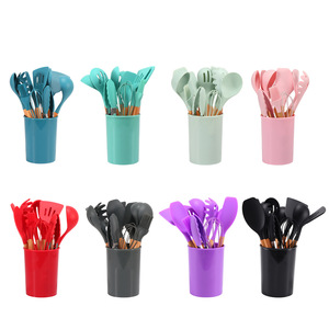 Wholesale 12pcs Spatula Tools Shovel Spoon Utensil Set Wooden Handle Bakery Cooking Silicone Kitchen Utensils Set
