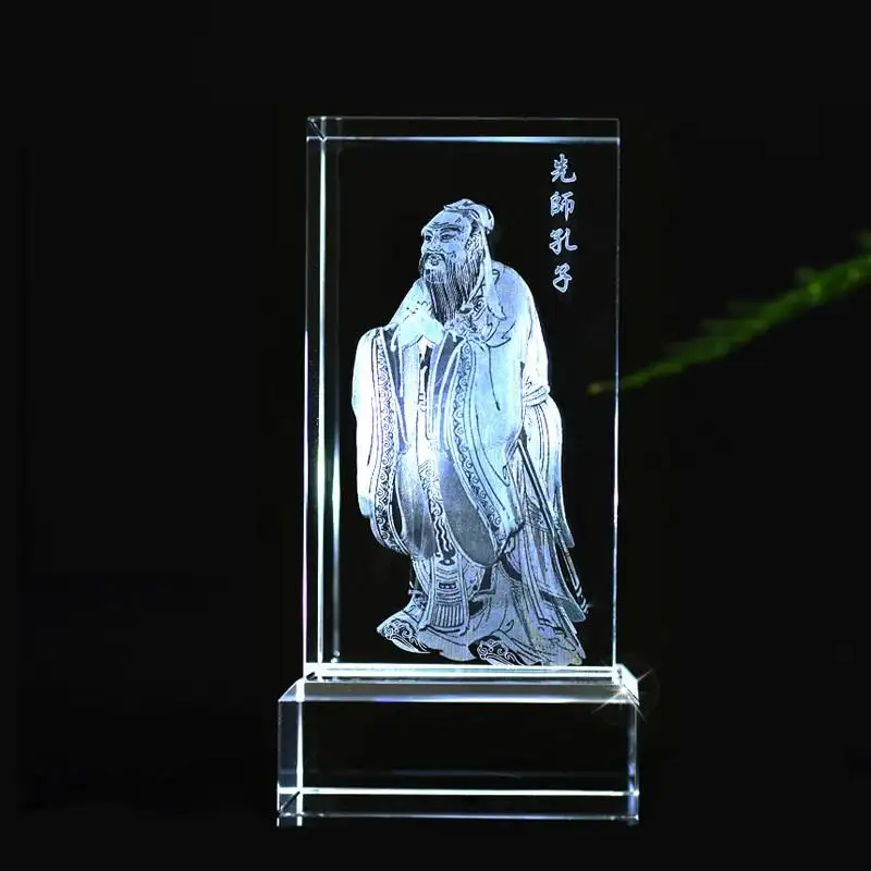 Ehre für Kristall K9 Kristallwürfel 3D-Lasergravur Statue Schnitzerei Konfuzius blanko Handwerk Glasfiguren Würfel als Geschenk