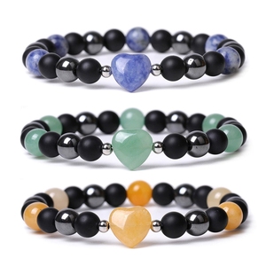 Natural Gemstone Heart <b>Bracelet</b> - Rose Quartz/Tiger Eye/Carnelian <b>Beaded</b> Stretch <b>Bracelet</b> for <b>Men</b> Women Couple Jewelry Gift - Product Image 5