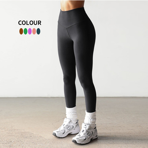 Conjunto de Leggings de Yoga para Hacer Ejercicio, Mallas <span class=keywords><strong>Marrones</strong></span>, Suaves, de Cintura Alta, Transpirables, Ligeras, Ecológicas, Sólidas, Conjunto de 2 Piezas - Product Image 3