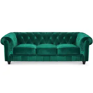 Laynsino, gran oferta, muebles para sala de estar, sofás largos de terciopelo, sofás Chesterfield de terciopelo de 3 plazas de lujo modernos de alta calidad