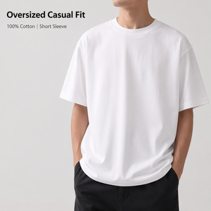เสื้อยืดคอกลมแขนสั้นทรงหลวมผ้าฝ้าย 100% 220GSM สำหรับผู้ชาย สั่งทำขายส่ง ปรับแต่งได้ เหมาะสำหรับงานพิมพ์ลาย - Product Image 3