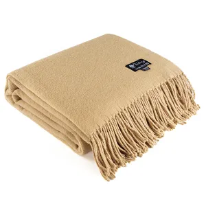 HengTai New Design 140*200CM Cheap 50%Wool 50%Polyester 380gsm Tassel Blankets Throw For Home