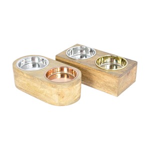 Mango Wooden <b>Cat</b>/Dog <b>Feeder</b> with Dual Stainless Steel Bowls Pet Dish Set with Stand for Water and food bowl - Product Image 4