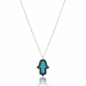 รอบตัดสีดำเพทายหินสีเขียวขุ่น Hamsa ออกแบบตุรกีที่ทำด้วยมือขายส่ง925จี้เงิน - Product Image 2