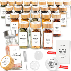 Venta al por mayor cocina 24 piezas 120ml cuadrado claro vidrio vacío especias Shaker contenedores tarros juegos con tapas de bambú y embudo de etiquetas - Product Image 1