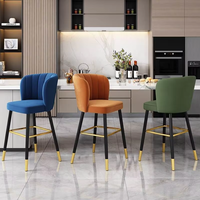 Tabouret de bar en velours moderne à dossier haut, pieds en métal doré, chaise de comptoir réglable, rembourrée, pour îlot de cuisine, restaurant, pub