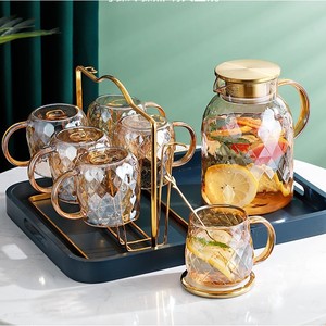 Diamond Shaped Amber Glass Pitcher 1.8L With Lid For <b>Tea</b> Fruit <b>Infusion</b> Summer Cooling Water Jug Party Use - Product Image 3