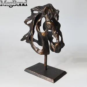 Ferro fundido bronze cavalo cabeça estátua de sala de estar decoração, abstrato metal cavalo tabela decoração