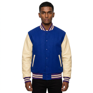 Dernière conception Veste de baseball universitaire à manches longues Col montant Patchwork Bordure en fourrure de renard Imperméable Unisexe Coupe régulière OEM - Product Image 1