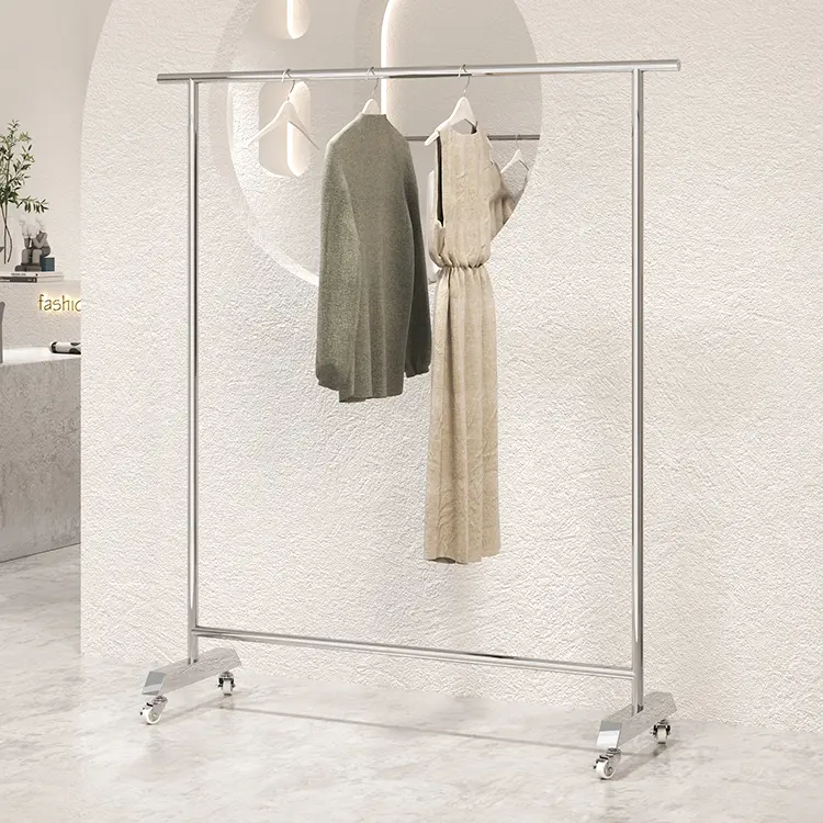 Kainice Suporte Ajustável Do Piso Ao Teto Trilho De Roupas Móveis Com Roda Loja De Roupas De Aço Inoxidável Display Rack