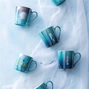 Rslee Design Perle glasierte Keramik becher Keramik blau Meerjungfrau Kaffeetassen 8oz Keramik becher