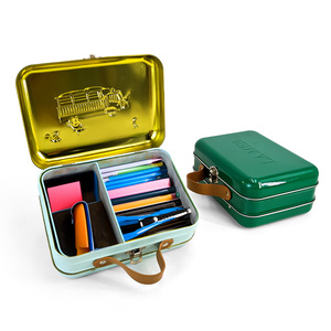 JYB wholesale logo printed handle metal tin box gift toy tool storage tin can with hinged lid
