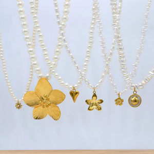 Collana con Pendente a Fiore in Acciaio Inossidabile Placcato Oro con Perle e Catena Geometrica Esagerata, Accessori Moda Donna - Product Image 5