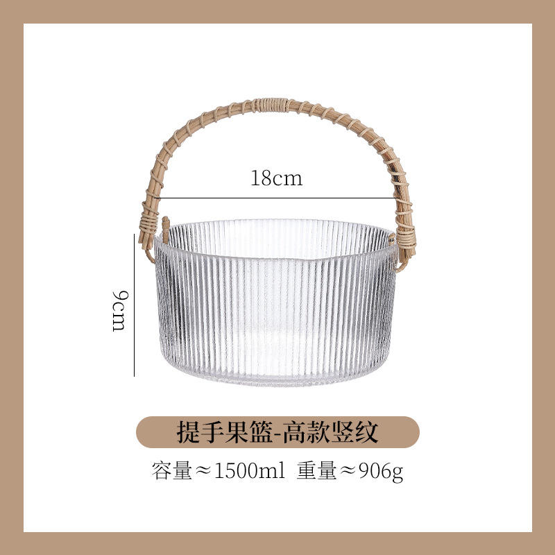 ตะกร้าผลไม้พร้อมหูจับ [ทรงสูงลายทางแนวตั้ง]