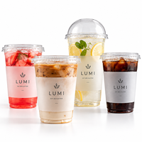 Gobelet en plastique PET transparent avec couvercle en dôme, personnalisable avec logo, pour café glacé, thé, boissons, café à emporter, vente en gros, restaurant