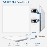 Plafonniers LED encastrés plats et fins pour usage commercial, carrés 2x2FT (603x603MM), 3 CCT, avec interrupteur DIP, puissance sélectionnable 30W, 40W, 50W
