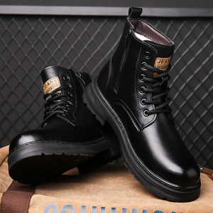 Bottes d'hiver pour hommes en cuir véritable, bout rond, doublure en fourrure, semelle extérieure en caoutchouc, semelle intermédiaire en EVA - Product Image 4