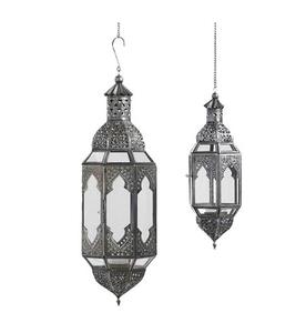 Lot de 2 lanternes de luxe en métal et verre de qualité supérieure de différentes tailles de lanternes marocaines du Ramadan pour l'extérieur et l'intérieur - Product Image 4
