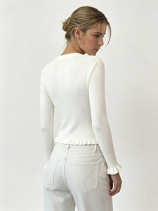 Premium Shell Button <strong>White</strong> <strong>Cardigan</strong> for Seaside Vacation and <strong>Summer</strong> Night Quality Knitted Pullover Ribbed Knitwear - Product Image 6