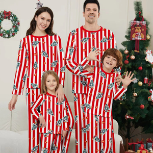 New Matching <span class=keywords><strong>Red</strong></span> Listrado Família Natal Pijama Set Holiday Sleepwear PJs Lounge Define manga comprida Pulôver e calças impressas - Product Image 1