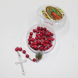 Handmade Rosary Beads <b>Cross</b> Necklace 6mm Scented Wood Bead <b>with</b> Virgin Mary & Diamond Figaro <b>Chain</b>-New - Product Image 6