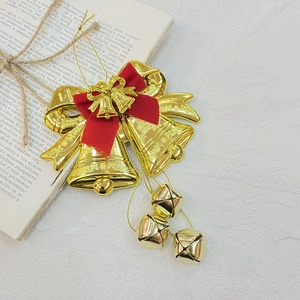 Adornos Navideños de Lujo con Campanas, Diseño de Reno Dorado y Oso, Campana Doble Colgante, Decoraciones con Lazo Rojo para Árbol de Navidad, Corona Navideña - Product Image 3