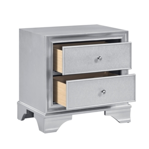 <b>Silver</b> Finish Glam Storage Nightstand 2 Drawers Contemporary Bedroom Furniture <b>Bedside</b> <b>Table</b> - Product Image 3