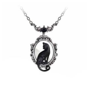 Nouveau produit en vente directe : Collier gothique Felicity, pendentif miroir encadré chat noir, accessoires unisexes - Product Image 3