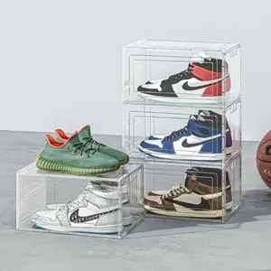 도매 투명 플라스틱 운동화 스택 신발 상자 드롭 전면 서랍 컨테이너 저장 주최자 신발 상자
