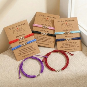 Pinky Promise Braided <b>Bracelet</b> Stainless Steel Heart Adjustable <b>Couple</b> Jewelry Unisex Valentine Gift - Product Image 2