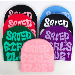 Thư Jacquard Màu Sắc Tương Phản Dệt Kim <span class=keywords><strong>Hat</strong></span> Tùy Chỉnh Châu Âu Y2K Không Có Mặt Bích Acrylic Jacquard Len Beanie Lạnh <span class=keywords><strong>Hat</strong></span> - Product Image 4