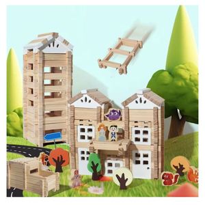 Ensemble de construction éducatif pour enfants, garçons et filles, château classique en bois, blocs de construction Prince et Princesse - Product Image 1