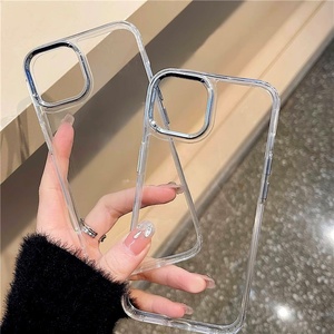 Funda de Silicona Transparente Personalizada para <span class=keywords><strong>iPhone</strong></span> 17 16 15 <span class=keywords><strong>Pro</strong></span> <span class=keywords><strong>Max</strong></span>, Carcasa Trasera con Protección de Cámara y Borde Plateado para Apple - Product Image 1