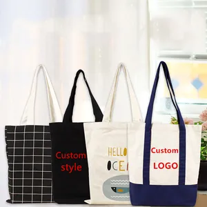 Oem sacolas com logotipo impresso personalizado sacola de sublimação em branco poliéster lona a granel sacola com bolsos preto alça branca