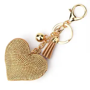 Khuyến mãi Da Pha Lê Key Fob Túi phụ kiện Nhung Vòng chìa khóa Rhinestone Móc Chìa Khóa tua trái tim Keychain