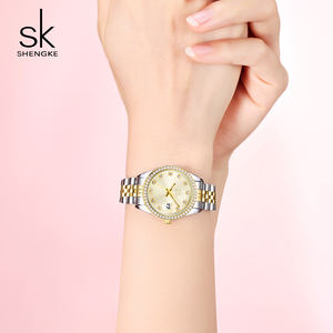 Jam Tangan Mewah Bermerek SK Trendy dengan Lapisan Emas PVD/Warna Rose, Tali Baja Tahan Karat Solid, Kustomisasi Paduan untuk Wanita - Product Image 6